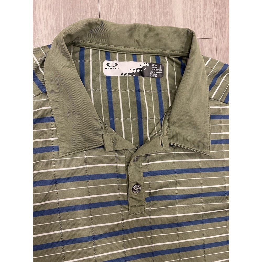 Oakley Polo Shirt Mens‎ XL Green Golf Short Sleeves Performance Stripes